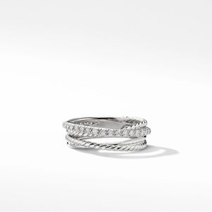 David Yurman Crossover Band Ring in Sterling Silver with Pave Diamonds